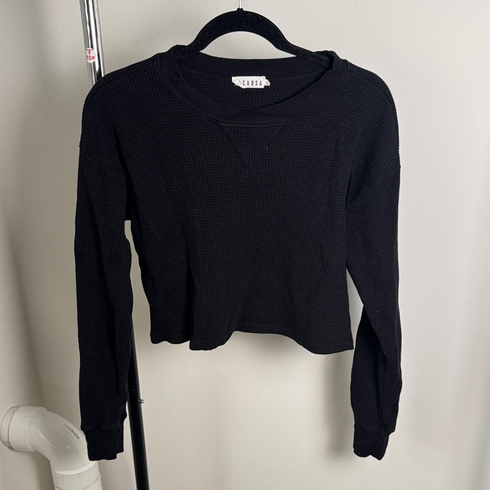 LACAUSA Dakota Waffle Crop Thermal in Black Size Small
